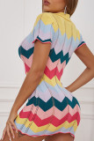 カラーファッションスウィートパッチワークターンダウンカラーペンシルスカートドレス
