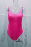Costumi da bagno sexy senza schienale in tinta unita rosa alla moda (senza imbottiture)