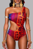 Red Blue Fashion Sexy Print Hollowed Out Backless Swimwears (With Paddings)