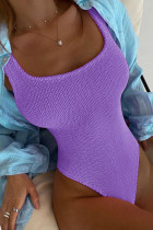 Trajes de baño sin espalda sólidos sexy de moda púrpura (sin rellenos)