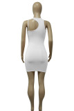White Sexy Solid Hollowed Out Patchwork Asymmetrical Collar Pencil Skirt Dresses