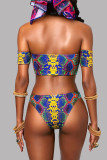 Turquoise Mode Sexy Print Patchwork Backless Swimwears (Met Paddings)