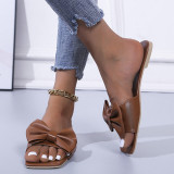 Bruin mode casual patchwork effen kleur met strik vierkante comfortabele schoenen