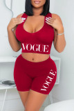 Rouge Sexy Casual Letter Print Basic V Neck Sleeveless Two Pieces