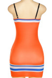 オレンジ色のセクシーなプリントパッチワークストラップレスペンシルスカートドレス