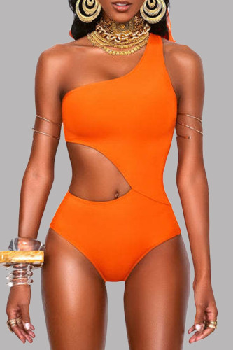 Orange Fashion Sexy Print Hollowed Out Backless Swimwears (With Paddings)