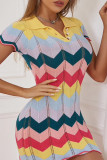 Цветная мода Сладкие лоскутные платья с отложным воротником и юбкой-карандашом