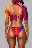 Red Fashion Sexy Print Solid Patchwork Backless Swimwears (Met Paddings)