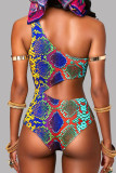 Rood Blauw Mode Sexy Print Uitgeholde Backless Swimwears (Met Paddings)