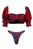 Costumi da bagno senza schienale patchwork tinta unita con stampa sexy rosso blu (con imbottiture)