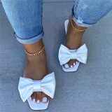 Color sólido de patchwork informal de moda blanca con zapatos cómodos cuadrados con lazo
