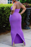 Vestido largo de tirantes finos sin espalda sólido sexy de moda púrpura Vestidos