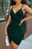 Bourgondische sexy effen patchwork asymmetrische spaghetti band Sling jurk jurken