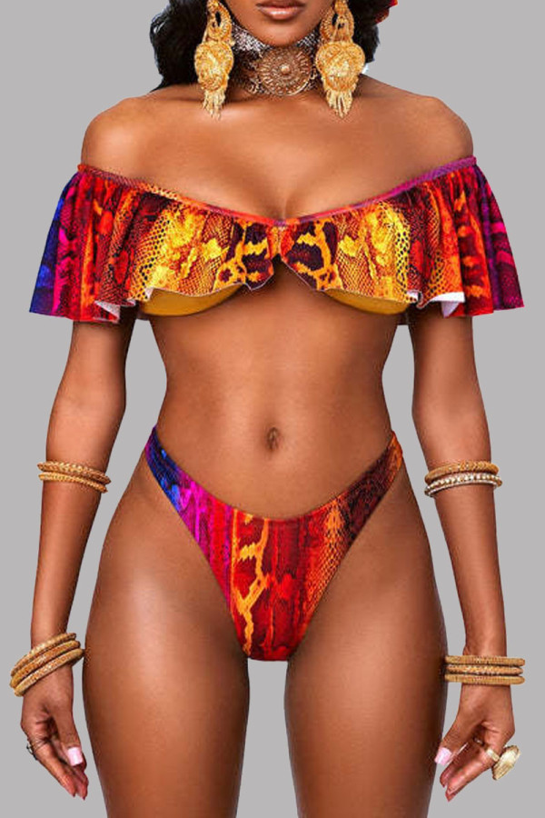 Red Fashion Sexy Solid Patchwork Backless Swimwears (Met Paddings)