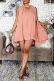 Pink Fashion Casual Solid Hollowed Out O Neck Sleeveless Dress Dresses