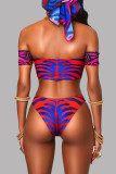 Red Fashion Sexy Print Patchwork Backless Swimwears (With Paddings)