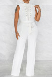 White Casual Solid Bandage Patchwork O Neck Straight Jumpsuits