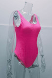 ピンクのファッションセクシーなソリッドバックレス水着（パディングなし）