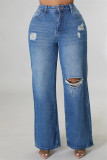Jeans jeans cor clara moda casual rasgado cintura alta regular
