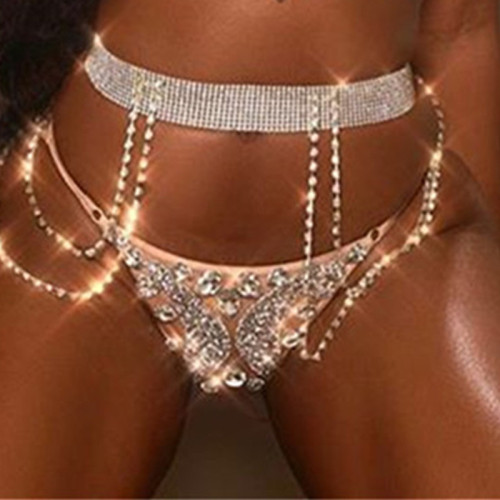 Silver Fashion Sexy Patchwork Rhinestone Waist Chain