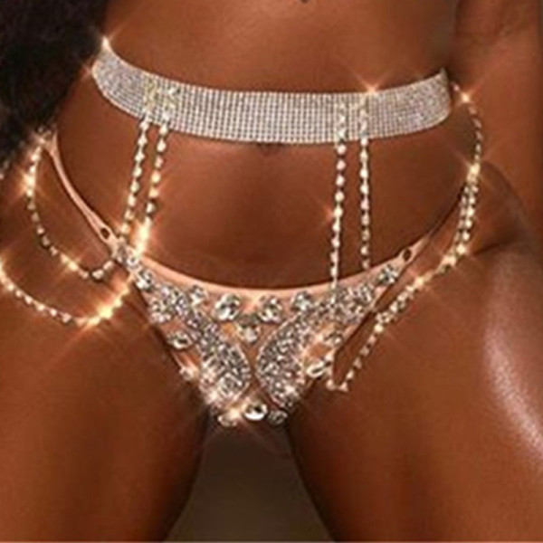Zilveren Mode Sexy Patchwork Strass Taille Chain