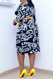 Svart Mode Casual Print Patchwork V-hals Pencil Skirt Plus Size Klänningar