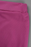 Rose Rouge Mode Casual Solide Dos Nu Oblique Collier Plus La Taille Deux Pièces