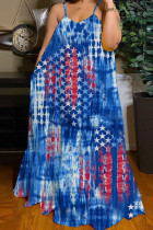 Blauwe casual rechte jurken met patchwork-spaghettibandjes