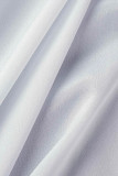 Tops de colarinho dobrado branco fashion casual patchwork sólido