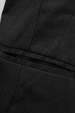Черный модный повседневный однотонный базовый отложной воротник с длинным рукавом из двух частей