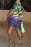 Зеленая сексуальная прозрачная юбка-карандаш с круглым вырезом и принтом в стиле пэчворк Платья больших размеров
