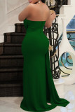 ブルゴーニュファッションセクシーなソリッドパッチワーク背中の開いたスリットストラップレスのイブニングドレス