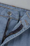 Mörkblå Mode Casual Solid Tofs Plus Size jeanskjol