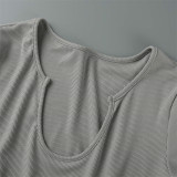 Grey Fashion Casual Solid Basic U Neck Short Sleeve Two Pieces