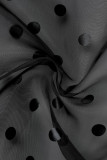 Black Fashion Casual Dot See-through Turndown Collar Tops