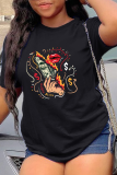 Black Fashion Street Lips bedrukte patchwork T-shirts met O-hals