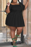 Черное модное повседневное платье больших размеров в стиле пэчворк с квадратным воротником и коротким рукавом