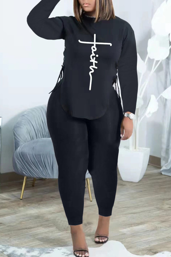 Черная модная повседневная повязка с принтом в стиле пэчворк с круглым вырезом и длинным рукавом из двух частей