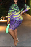 Зеленая сексуальная прозрачная юбка-карандаш с круглым вырезом и принтом в стиле пэчворк Платья больших размеров