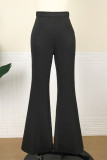 Schwarze, modische, lässige, solide Patchwork-Hose mit regelmäßiger hoher Taille
