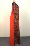 Vestido largo con cuello en O de patchwork con estampado de talla grande informal de moda multicolor