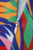 Macacão azul moda casual estampa patchwork com decote tamanho grande