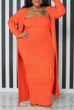 Orange Fashion Casual Solid Basic Trägerloses Kleid Plus Size Two Pieces