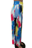 Цветные модные повседневные принты в стиле пэчворк с высокой талией и широкими штанинами с полным принтом