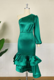 Grüne Art und Weise reizvolle feste rückenfreie schräge Kragen-Abend-Kleid-Kleider