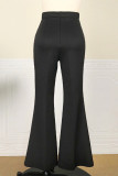 Black Fashion Casual Solid Patchwork Regular High Waist Speaker Trousers