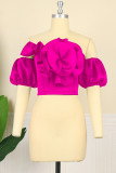 Rose Red Fashion Sexy Solid Patchwork Backless Off-the-Shoulder-Tops