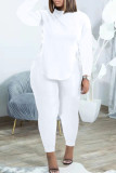 White Casual Solid Bandage Patchwork Slit O Neck Long Sleeve Two Pieces