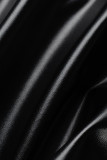 ブラックファッションカジュアルソリッドホローアウトパッチワークベルトOネックプラスサイズXNUMXピース