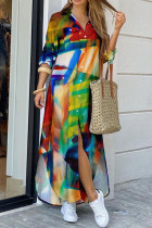 Платье-рубашка с отложным воротником и цветным повседневным принтом в стиле пэчворк Платья-рубашки Платья